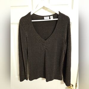 Chico's Elegant Black and Gold Shimmer V-Neck Top Size 1